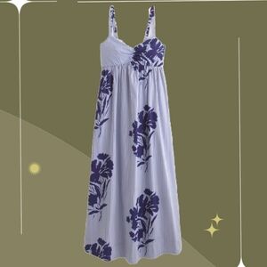 ✨ NWT Abercrombie Sweetheart Babydoll Maxi Dress Blue Stripe Floral Large Tall